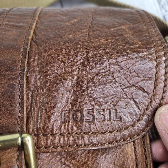 Vtg y2k Fossil brown leather large messenger bag - Picture 4 of 11